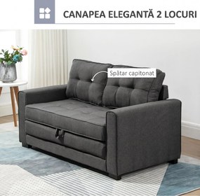 HOMCOM Canapea Extensibilă din Material Textil 2 Locuri cu Capitonaj și Arcuri, 151x75x85 cm, Gri | Aosom Romania