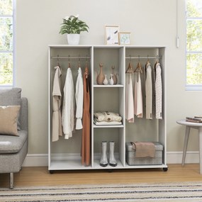 HOMCOM Dulap-penderie mobilier de depozitare mobil 6 roți 120 x 40 x 128 cm din lemn alb | Aosom Romania