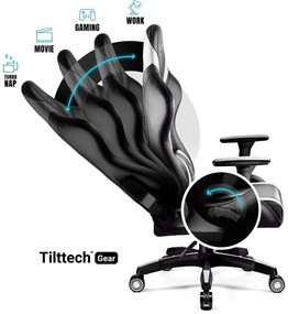 Scaun gaming, ergonomic, masaj pernă lombară, brațe reglabile 2D, piele PU, roți silențioase, rezistent 150 KG, Negru