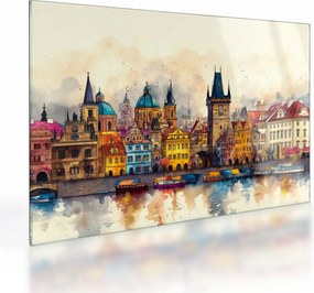 Tablou pe sticlă - Toamna în orașul pictat (70x50 cm)