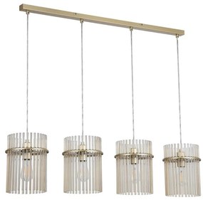 Lustra suspendata metal auriu, tije din sticla Swizzle 4L
