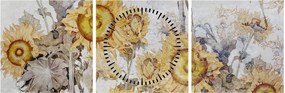 Tablou - Floarea-soarelui pe perete (cu ceas) (90x30 cm)