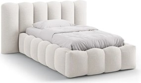 Pat crem tapițat cu spațiu de depozitare cu somieră 90x200 cm Lupine – Micadoni