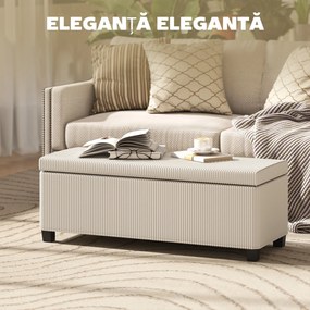 HOMCOM Bancă de Depozitare de 84L, din Țesătură cu Efect de Catifea și Oțel, 112x42x40 cm, Bej | Aosom Romania
