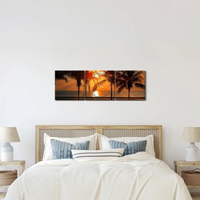 Tablou cu palmier în apus de soare (cu ceas) (90x30 cm)