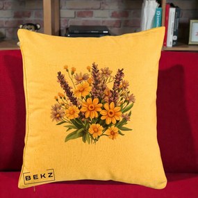 Perna Decorativa Lavanda cu Margarete Galbene si Lila, 40x40 cm, Galben, Husa Detasabila, Perna Inclusa, BEKZ®