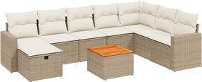 vidaXL Set canapele de grădină, 9 piese, cu perne, bej, poliratan