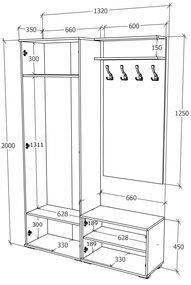 Set haaus V8, Antracit/Alb, L 132 cm