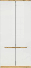 Dulap 90 NUIS, alb lucios/stejar wotan, PAL laminat, cu 4 usi, 90x58x1