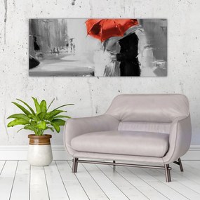 Tablou - Cuplu în dragoste sub o umbrelă, roșu (120x50 cm)