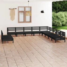 3083148 vidaXL Set mobilier de grădină, 11 piese, negru, lemn masiv de pin