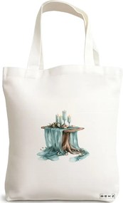 Sacosa de Panza pentru Cumparaturi, Geanta Tote, model Blue night 38 x 34.5 cm, Alba, BEKZ®