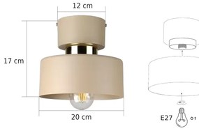 Plafonieră IGNIA, 1x E27, 60 W, 230 V, taupe