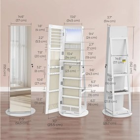 Oglindă cu suport și spațiu pentru bijuterii CHANTAL, 54,5×54,5×162 cm, albă SongmicsHome