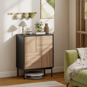 HOMCOM Sideboard cu uși push-to-open, dulap pentru sufragerie cu picioare metalice, dulap de bucătărie, MDF, Negru+lemn natural | Aosom Romania