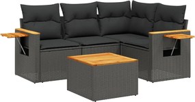 vidaXL Set mobilier de grădină cu perne, 5 piese, negru, poliratan