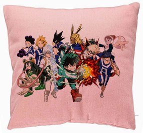 Perna Decorativa cu My Hero Academia Characters, 40x40 cm, Roz, Husa Detasabila, Burduf