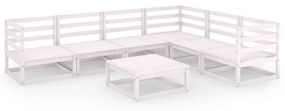 3075740 vidaXL Set mobilier de grădină, 7 piese, alb, lemn masiv de pin