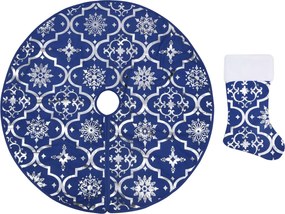 vidaXL Covor fustă de brad Crăciun cu șosetă albastru 150 cm țesătură