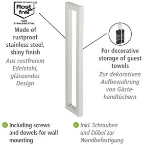 Suport pentru prosoape de montat pe perete din oțel inoxidabil Reitani – Wenko