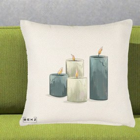 Perna Decorativa Lumanari Hygge Alb-Verde, 40x40 cm, Crem Reliefat, Husa Detasabila, Perna Inclusa, BEKZ®