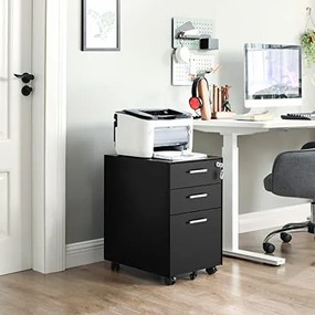 Corp mobil pentru birou / rollbox cu 3 sertare, metal, negru, Songmics