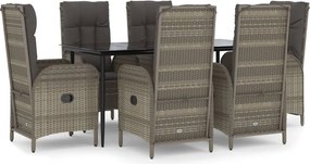 vidaXL Set mobilier de grădină cu perne, 7 piese, negru/gri, poliratan