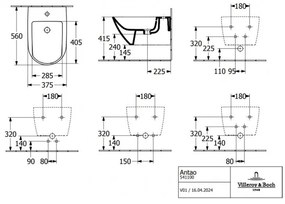 Bideu suspendat, Villeroy&amp;Boch Antao, 37x56cm, Alb Alpin CeramicPlus, 541100R1