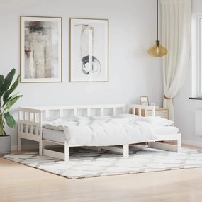 vidaXL Pat de zi cu extensie, alb, 80x200 cm, lemn masiv de pin