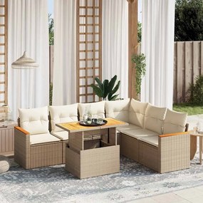 vidaXL Set canapele de grădină, 7 piese, cu perne, bej, poliratan