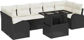 vidaXL Set de canapele pentru grădină cu pernă 8 pcs Negru Poli Rattan