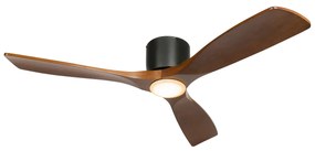 Ventilator de tavan negru cu lemn 131,5 cm, inclusiv LED cu dimmer și telecomandă - Jerri