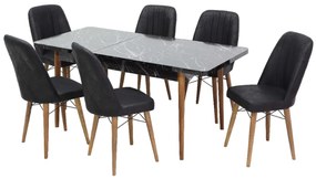 Set masa extensibila 80 x 130/170 cm cu 6 scaune, culoare negru