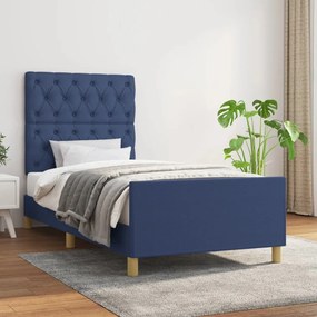 Cadru de pat cu tablie, albastru, 80x200 cm, textil Albastru, 80 x 200 cm, Design cu nasturi