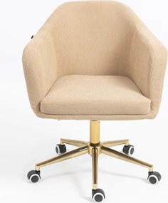 HR832K Scaun Catifea Reiată Premium culoare Bej Ghimbir cu Bază Aurie