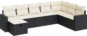 vidaXL Set mobilier de grădină cu perne, 8 piese, negru, poliratan