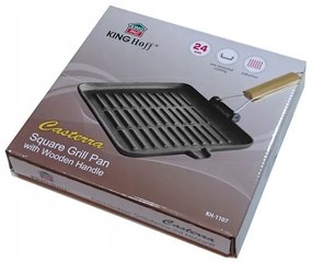 Tigaie grill din fonta Kinghoff KH 1107, 24 cm, Maner pliabil, Inductie, Negru