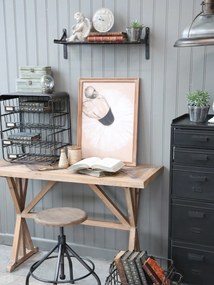 Masă dining îngustă din lemn reciclat, natur, 2–4 locuri, cu bază în formă de capră, 77 x 117 x 46 cm, „Old French”