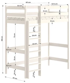 Pat Samio 80x190 copii supraetajat - culoare alb