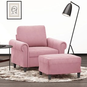 vidaXL Fotoliu canapea cu taburet, roz, 60 cm, catifea