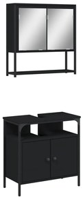 3214655 vidaXL Set mobilier de baie, 2 piese, negru, lemn compozit