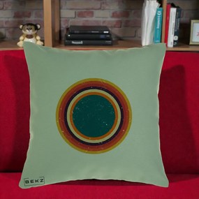 Perna Decorativa Retro Cerc Concentric Geometric Vintage, 40x40 cm, Verde, Husa Detasabila, Perna Inclusa, BEKZ®