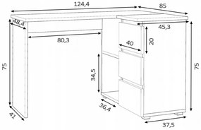 BIA502 - Masa de Birou 124 cm pentru colt, office - Alb sau Sonoma