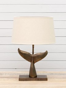 Lampă de masă cu bază din aluminiu și abajur din in, H58 cm, "Whale Tail"