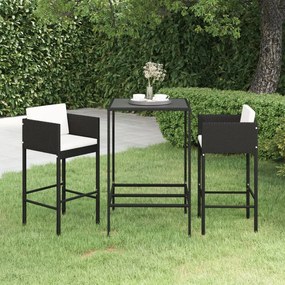 3094787 vidaXL Set mobilier bar de grădină cu perne, 3 piese, negru, poliratan