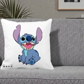 Perna Personalizata Stitch Zambitor, 40x40 cm, Alba Mata, Husa Detasabila, Perna Inclusa, BEKZ®