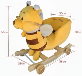 Balansoar Muzical 2 in 1 din Plus cu Roti, NOVOKIDS™ Happy Bouncer Bear, Dimensiuni 58x50x30 cm, model Ursulet galben