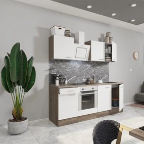 Mobilă de bucătărie Yorki 210, corp din stejar Yorki, față alb satinat cu element inferior al cuptorului