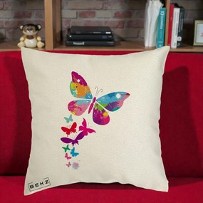 Perna Decorativa Fluturi Splash, 40x40 cm, Ecru, Husa Detasabila, Perna Inclusa, BEKZ®