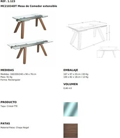 Masa extensibila deosebita design LUX Walnut-Glass 160-240x90cm